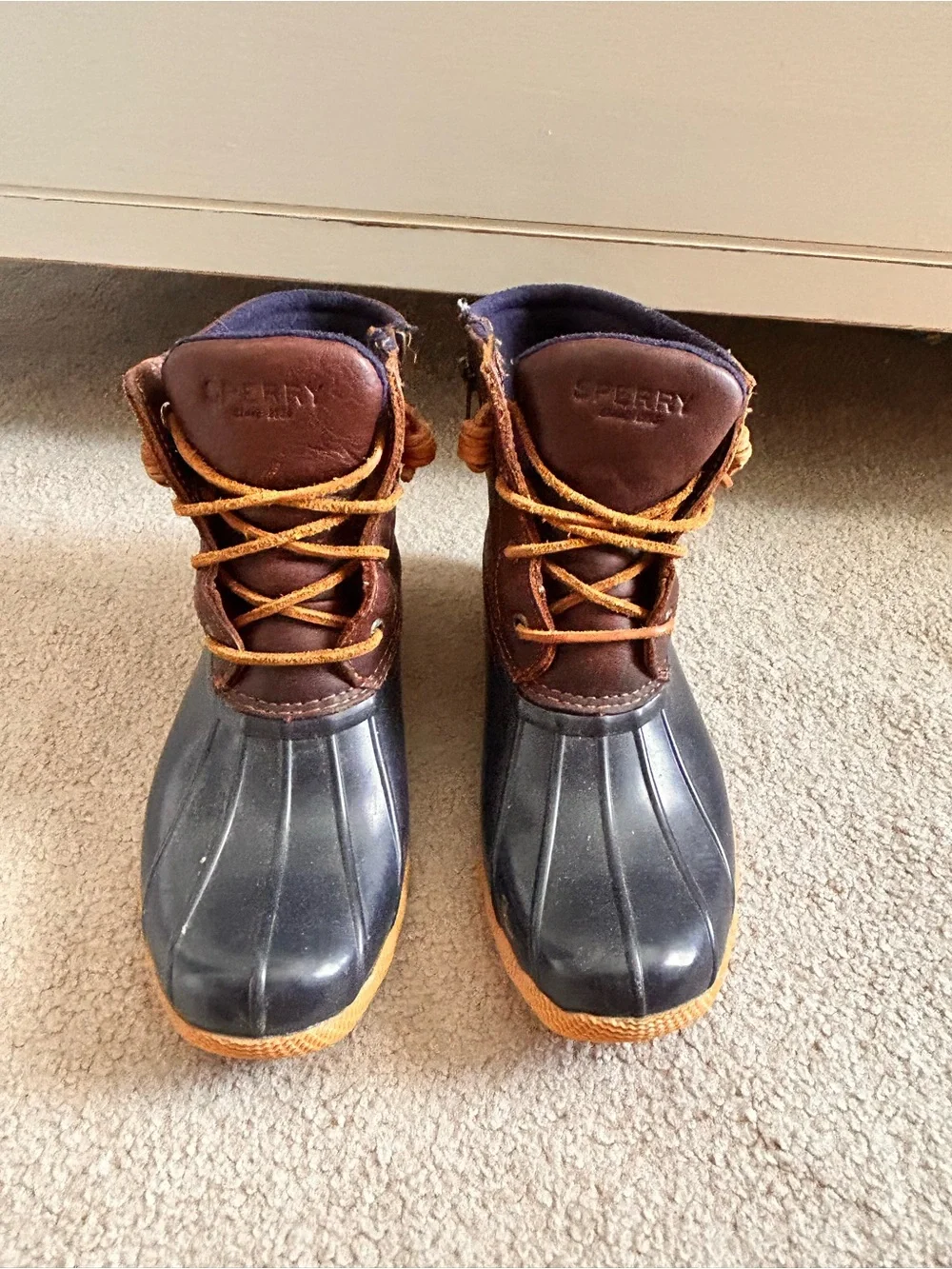 Sperry Navy and Brown Waterproof Duck Boots